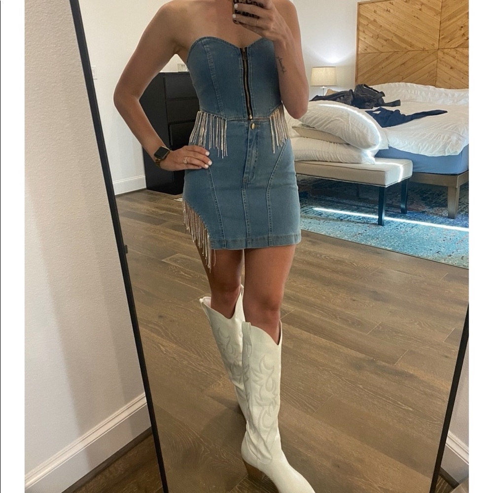 Denim fringe set